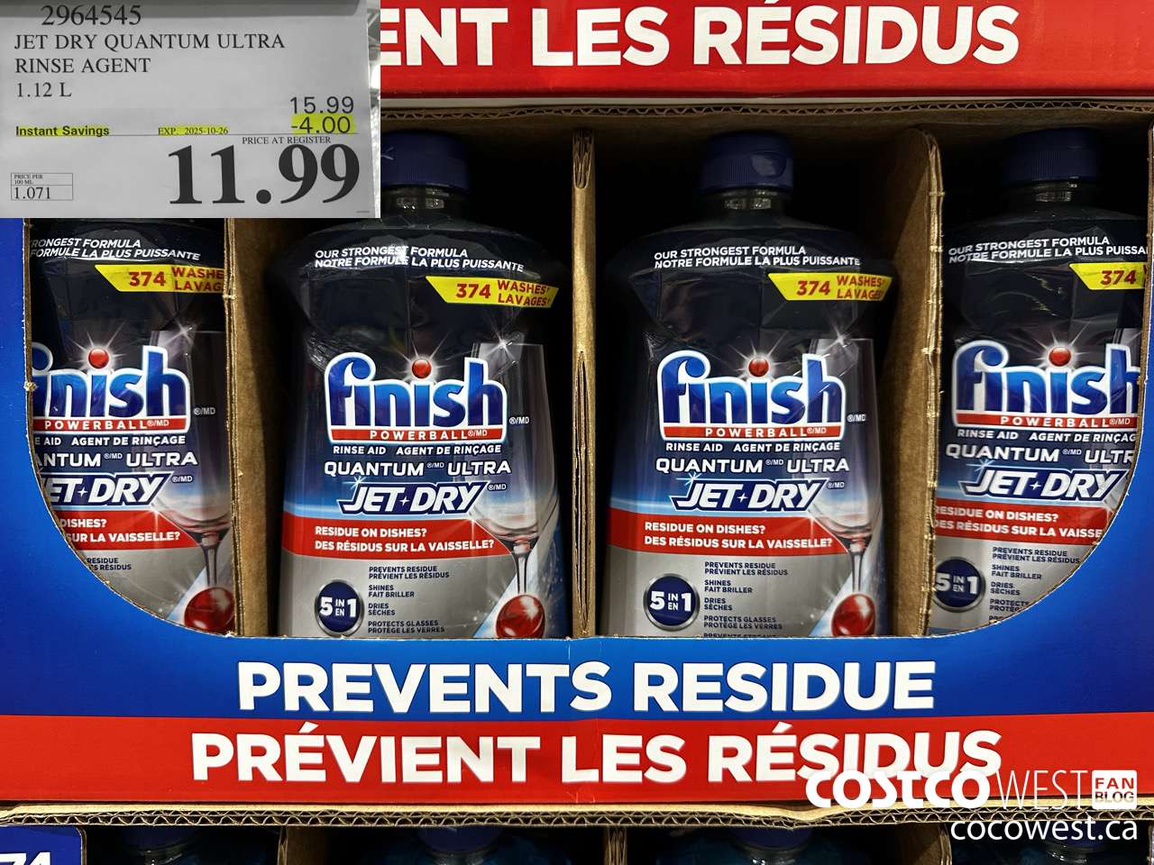 2964545 JET DRY QUANTUM ULTRA RINSE AGENT 1.12L ($4.00 INSTANT SAVINGS EXPIRES ON 2025-10-26) $11.99