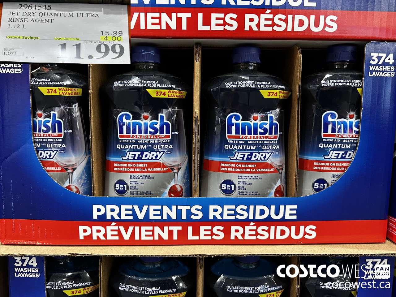 2964545 JET DRY QUANTUM ULTRA RINSE AGENT 1.12L ($4.00 INSTANT SAVINGS EXPIRES ON 2025-10-26) $11.99