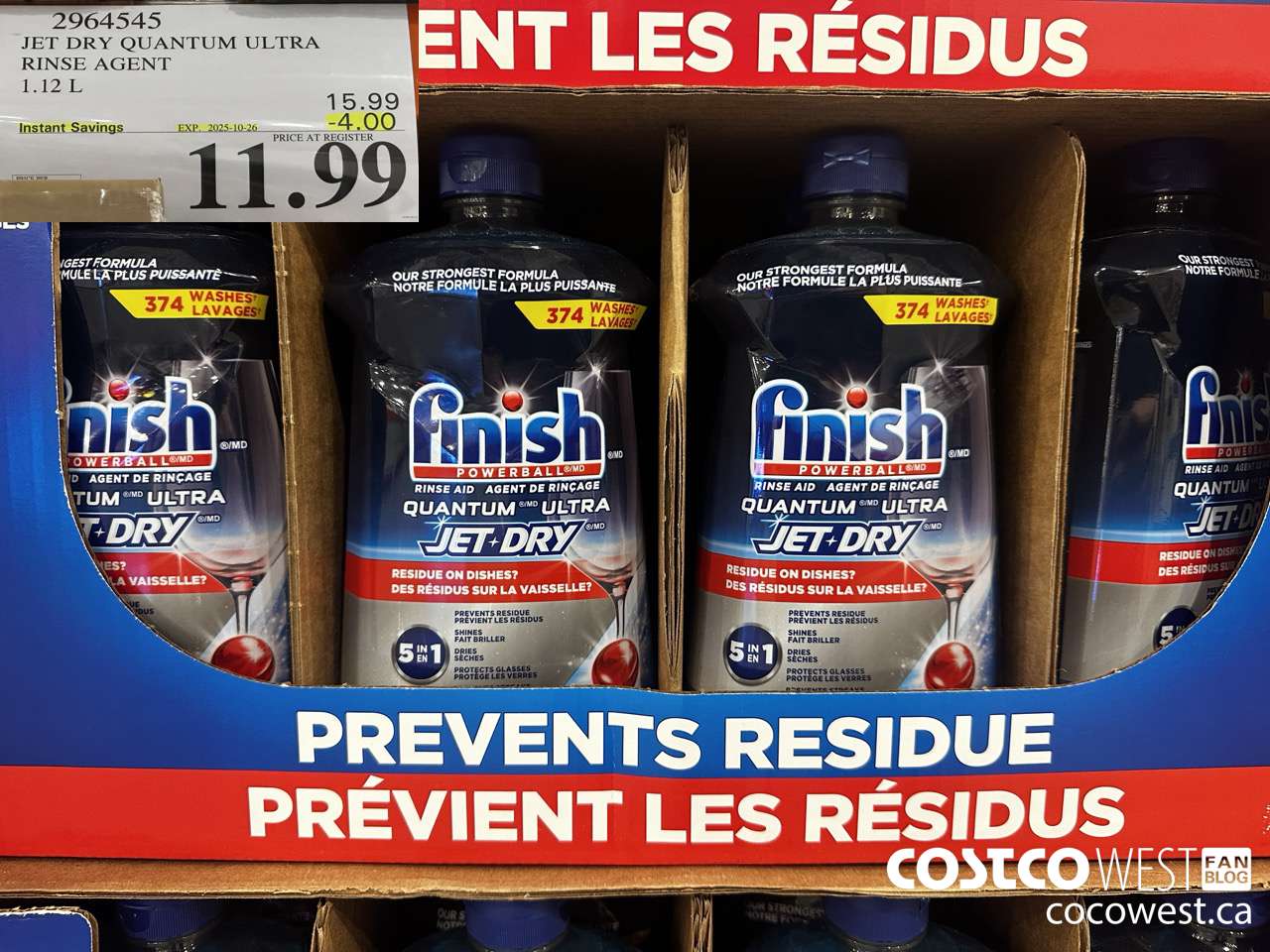 2964545 JET DRY QUANTUM ULTRA RINSE AGENT 1.12L ($4.00 INSTANT SAVINGS EXPIRES ON 2025-10-26) $11.99
