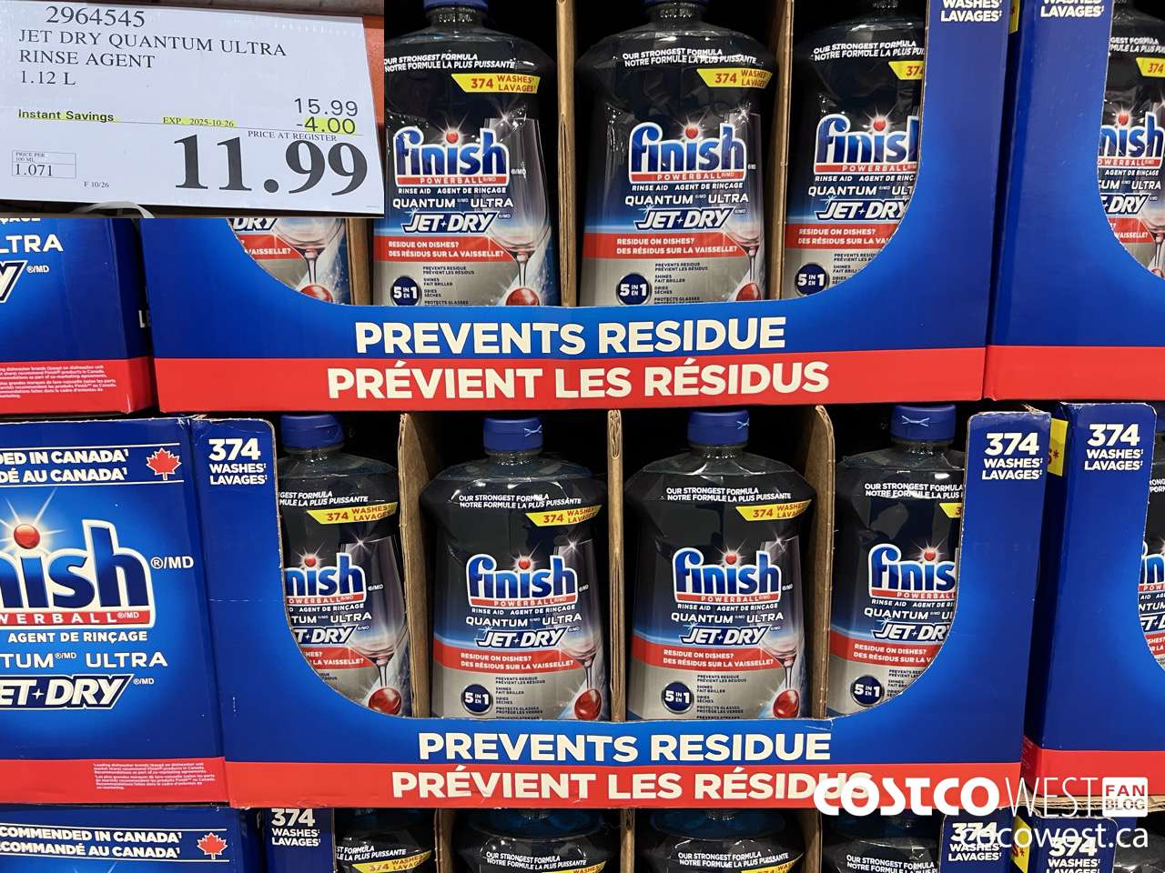 2964545 JET DRY QUANTUM ULTRA RINSE AGENT 1.12L ($4.00 INSTANT SAVINGS EXPIRES ON 2025-10-26) $11.99