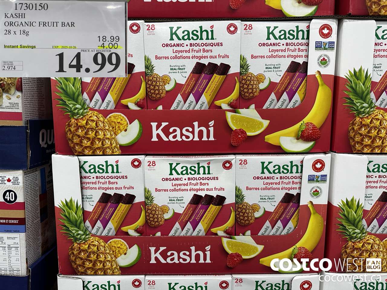 1730150 KASHI ORGANIC FRUIT BAR 28 X 18G ($4.00 INSTANT SAVINGS EXPIRES ON 2025-10-26) $14.99