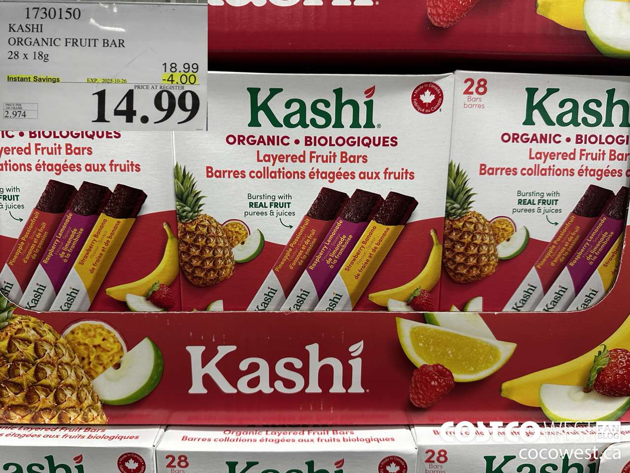 1730150 KASHI ORGANIC FRUIT BAR 28 X 18G ($4.00 INSTANT SAVINGS EXPIRES ON 2025-10-26) $14.99