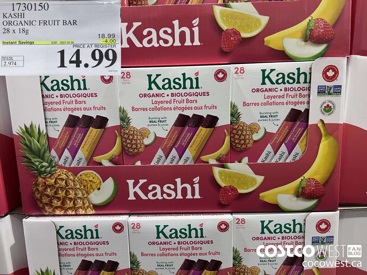 1730150 KASHI ORGANIC FRUIT BAR 28 X 18G ($4.00 INSTANT SAVINGS EXPIRES ON 2025-10-26) $14.99