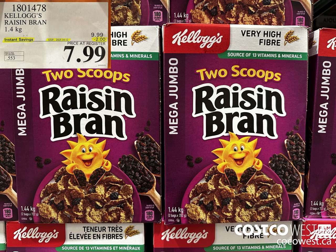 1801478 KELLOGG'S RAISIN BRAN 1.4KG ($2.00 INSTANT SAVINGS EXPIRES ON 2025-10-12) $7.99
