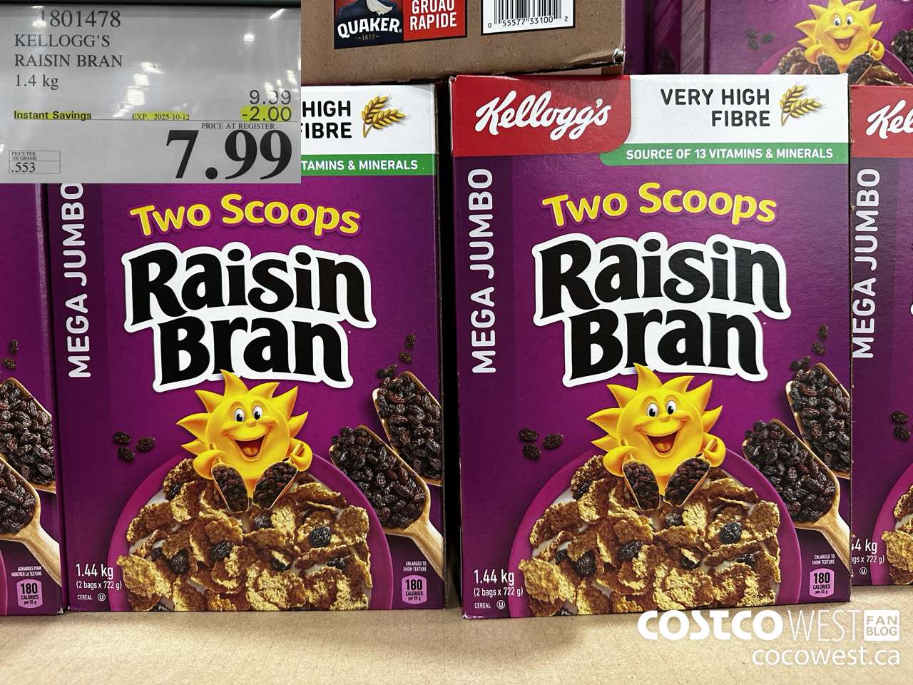 1801478 KELLOGG'S RAISIN BRAN 1.4KG ($2.00 INSTANT SAVINGS EXPIRES ON 2025-10-12) $7.99