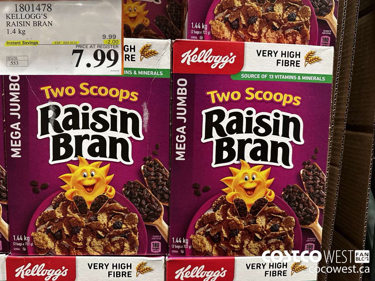 1801478 KELLOGG'S RAISIN BRAN 1.4KG ($2.00 INSTANT SAVINGS EXPIRES ON 2025-10-12) $7.99