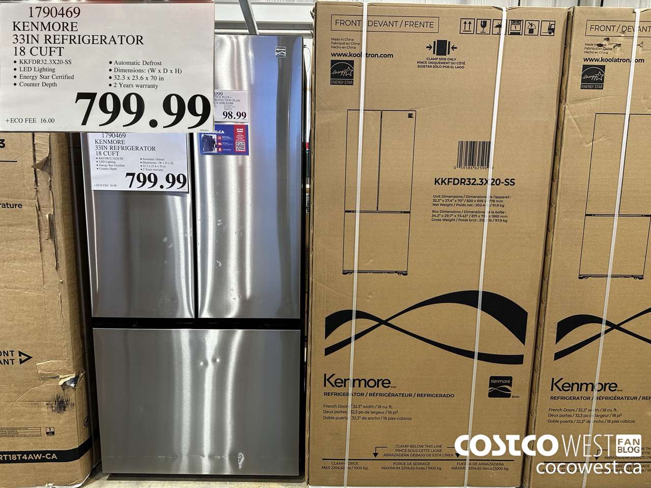 1790469 KENMORE 33IN REFRIGERATOR 18 CUFT $799.99