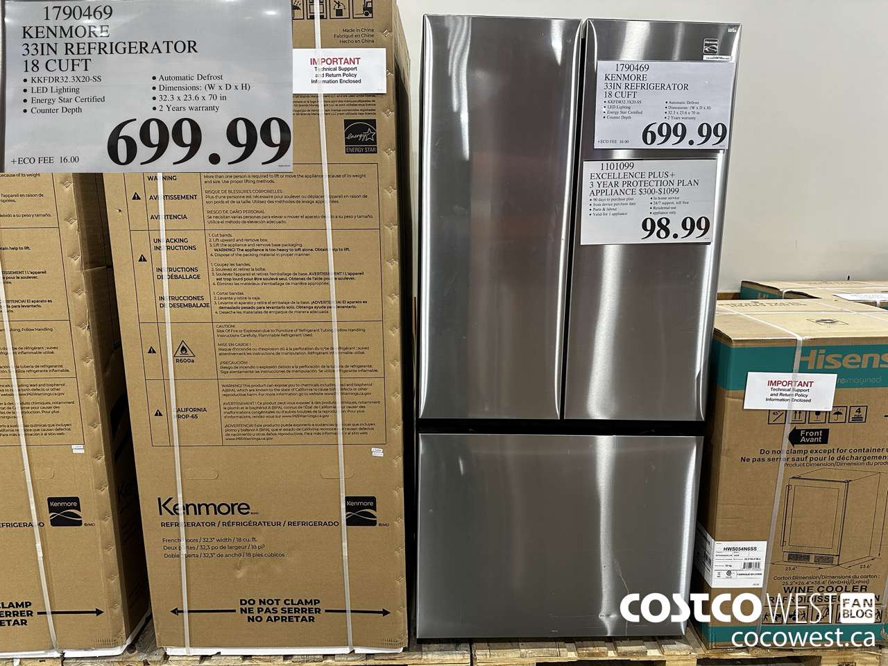 1790469 KENMORE 33IN REFRIGERATOR 18 CUFT $699.99
