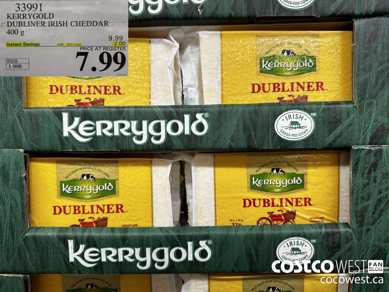 33991 KERRYGOLD DUBLINER IRISH CHEESE 400 g ($2.00 INSTANT SAVINGS EXPIRES ON 2025-11-02) $7.99