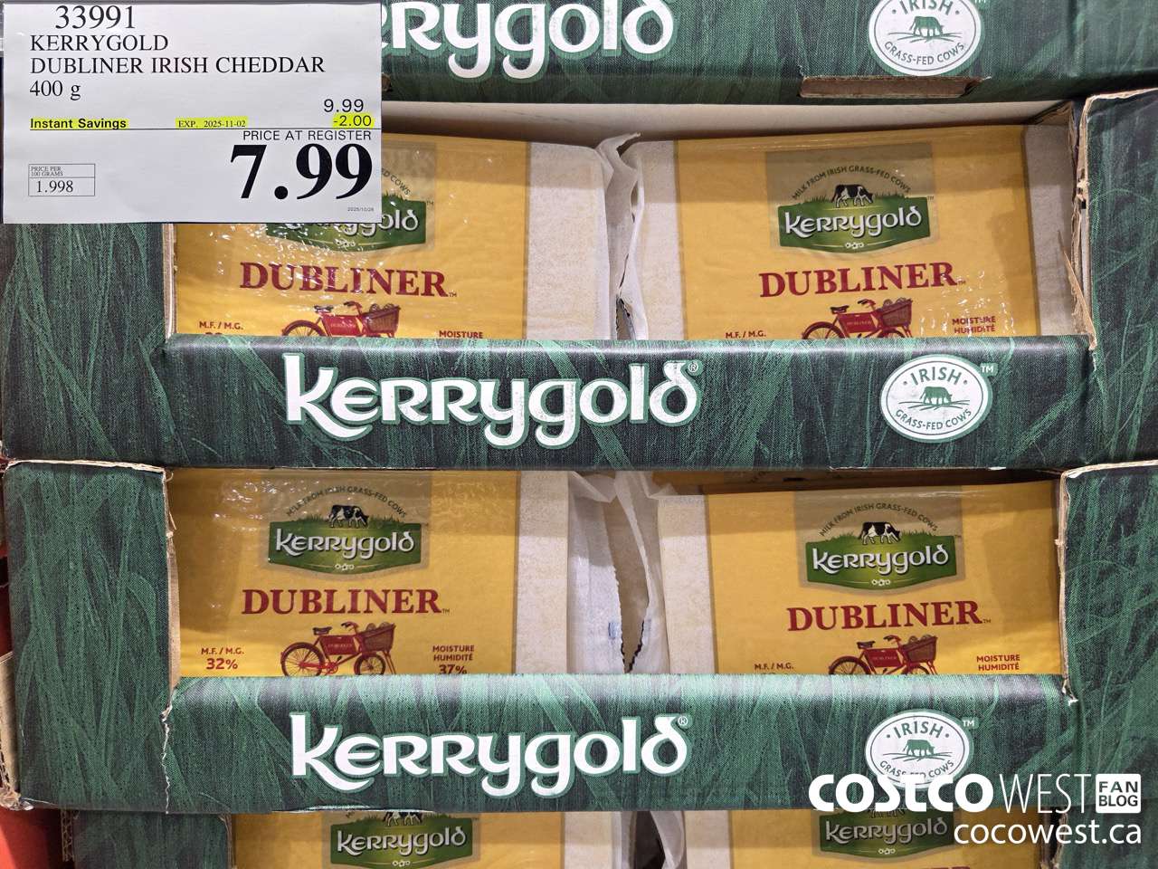33991 KERRYGOLD DUBLINER IRISH CHEESE 400 g ($2.00 INSTANT SAVINGS EXPIRES ON 2025-11-02) $7.99
