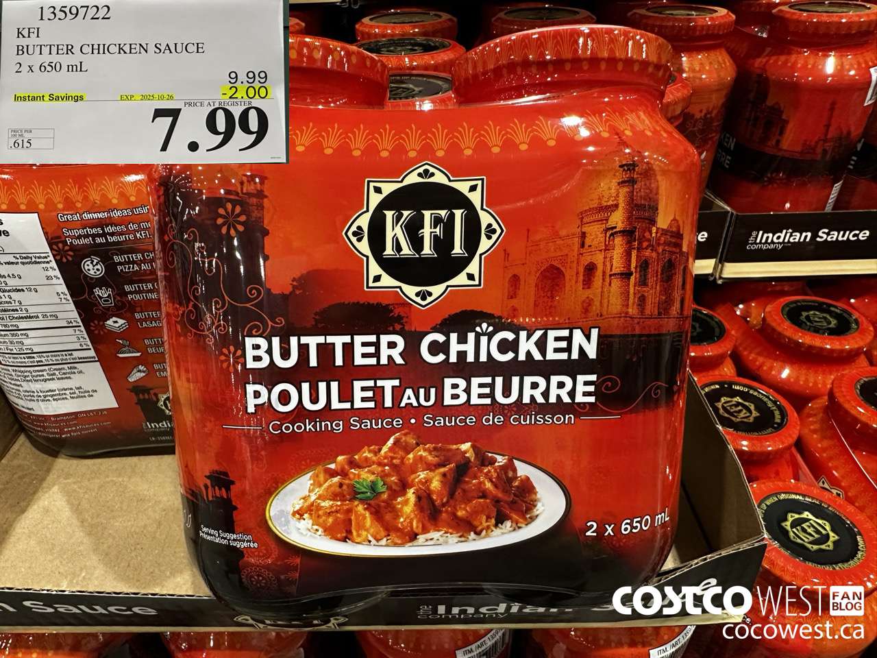 1359722 KFI BUTTER CHICKEN SAUCE 2 x 650 mL ($2.00 INSTANT SAVINGS EXPIRES ON 2025-10-26) $7.99