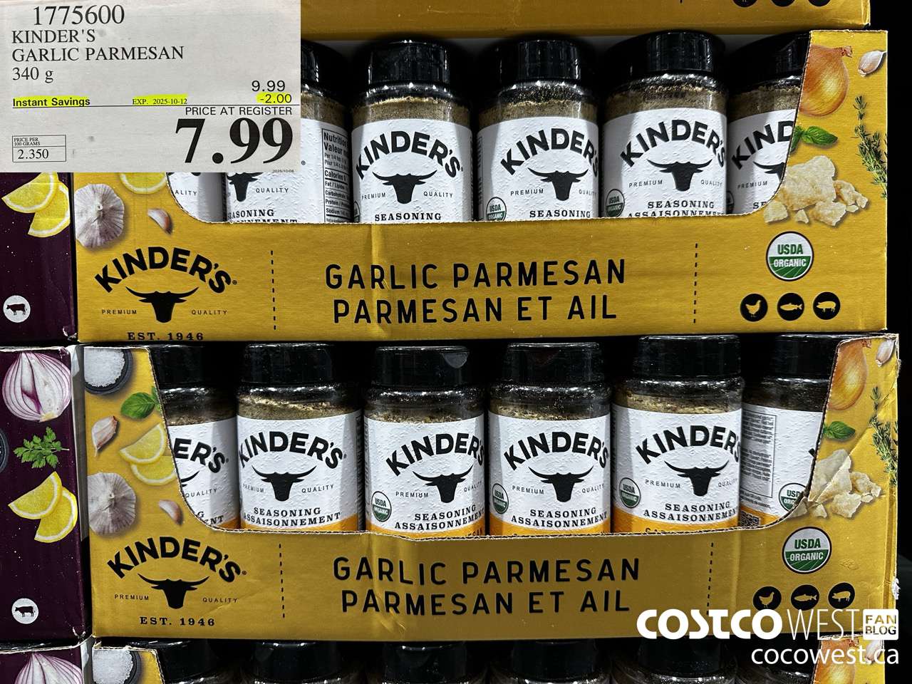 1775600 KINDER'S GARLIC PARMESAN 340G ($2.00 INSTANT SAVINGS EXPIRES ON 2025-10-12) $7.99