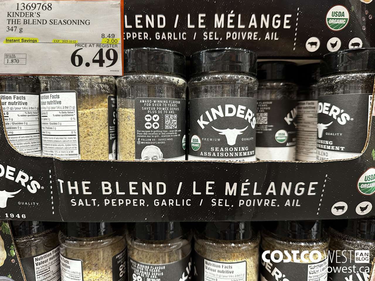 1369768 KINDER'S THE BLEND SEASONING 347G ($2.00 INSTANT SAVINGS EXPIRES ON 2025-10-12) $6.49