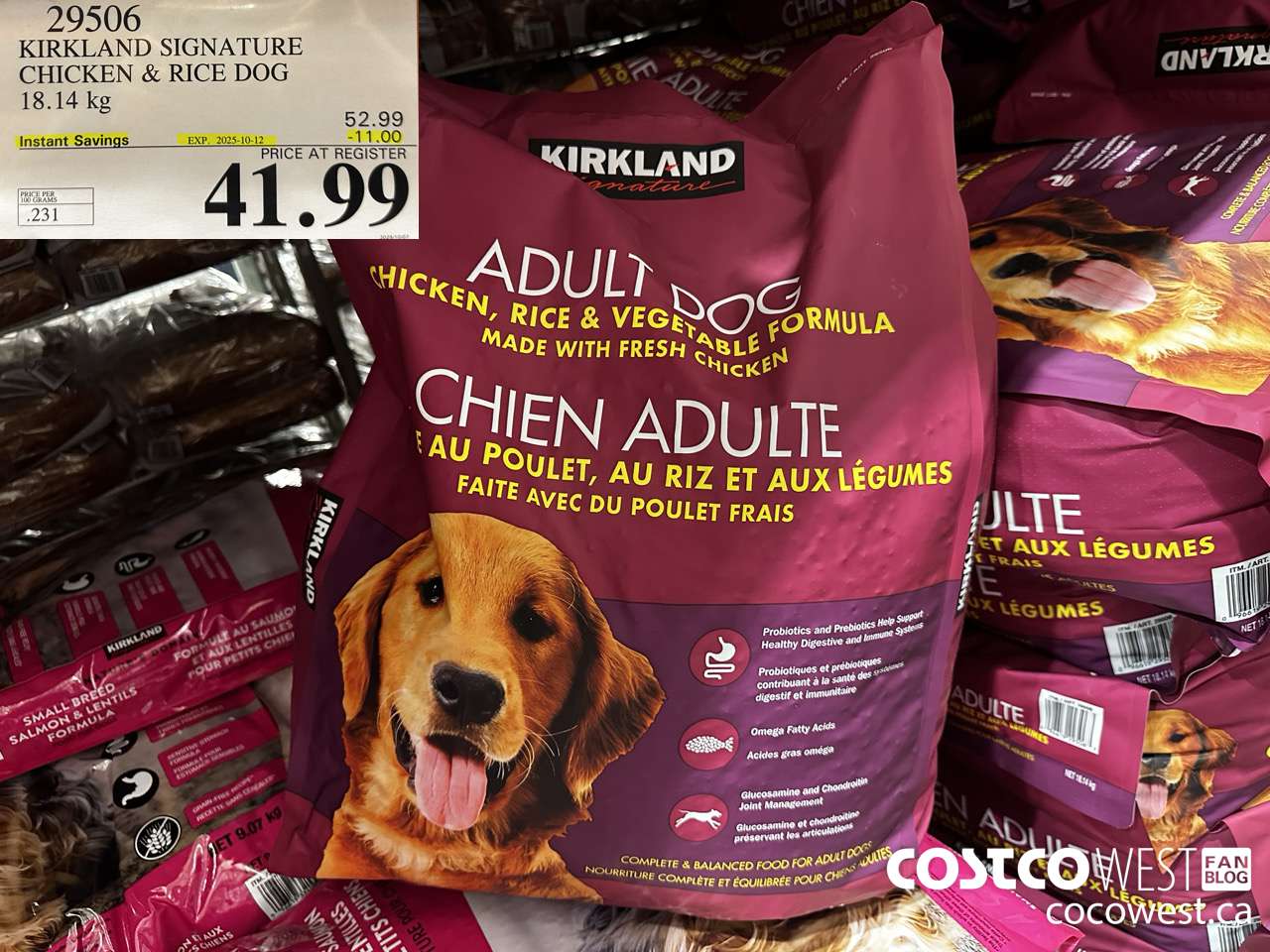 29506 KIRKLAND SIGNATURE CHICKEN & RICE DOG FOOD 18.14 KG ($11.00 INSTANT SAVINGS EXPIRES ON 2025-10-12) $41.99
