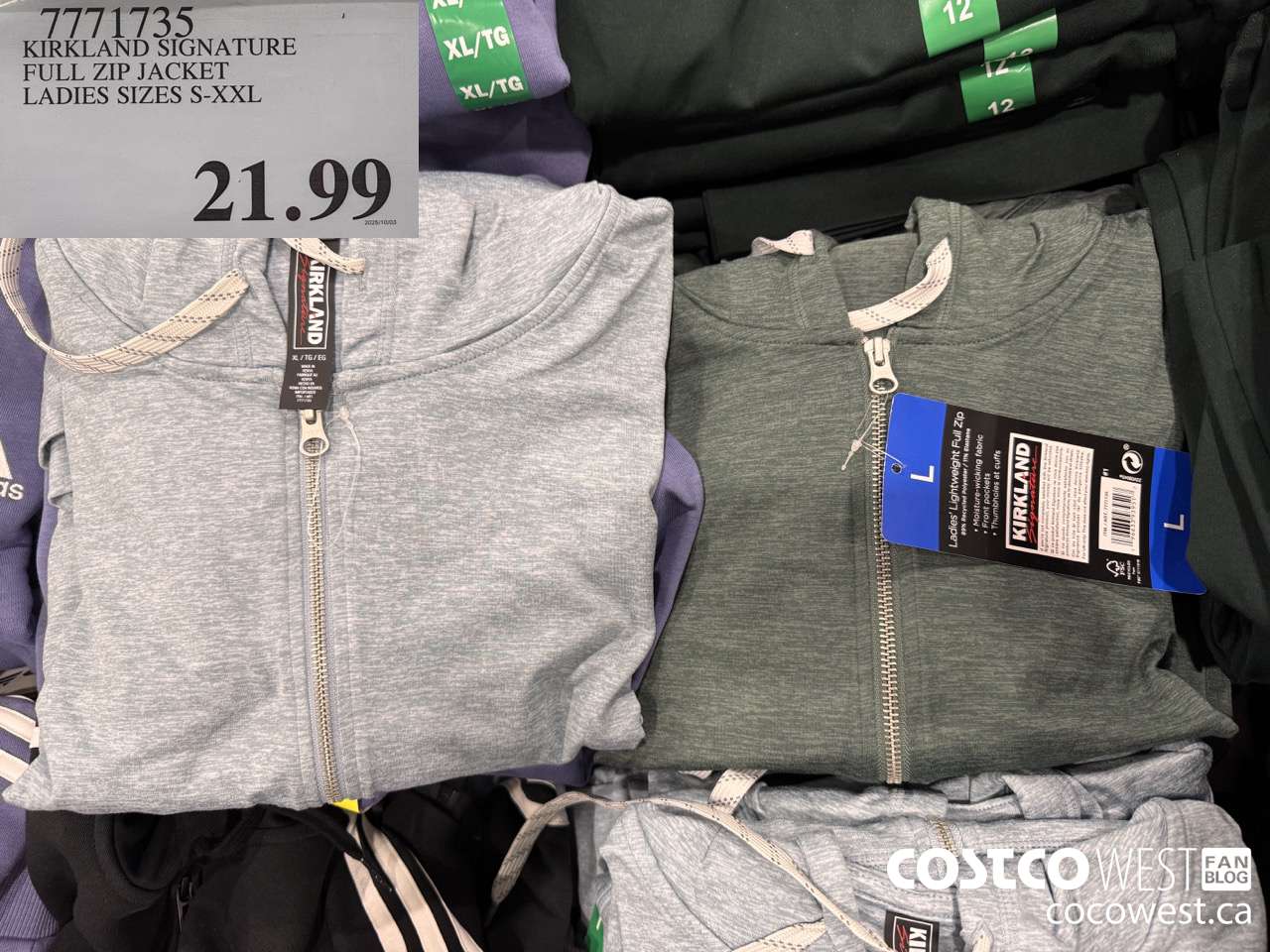 7771735 KIRKLAND SIGNATURE FULL ZIP JACKET LADIES SIZES S-XXL $21.99