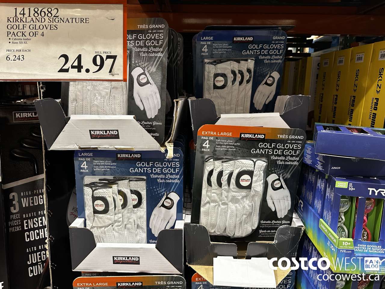 1418682 KIRKLAND SIGNATURE GOLF GLOVE 4 PACK $24.97