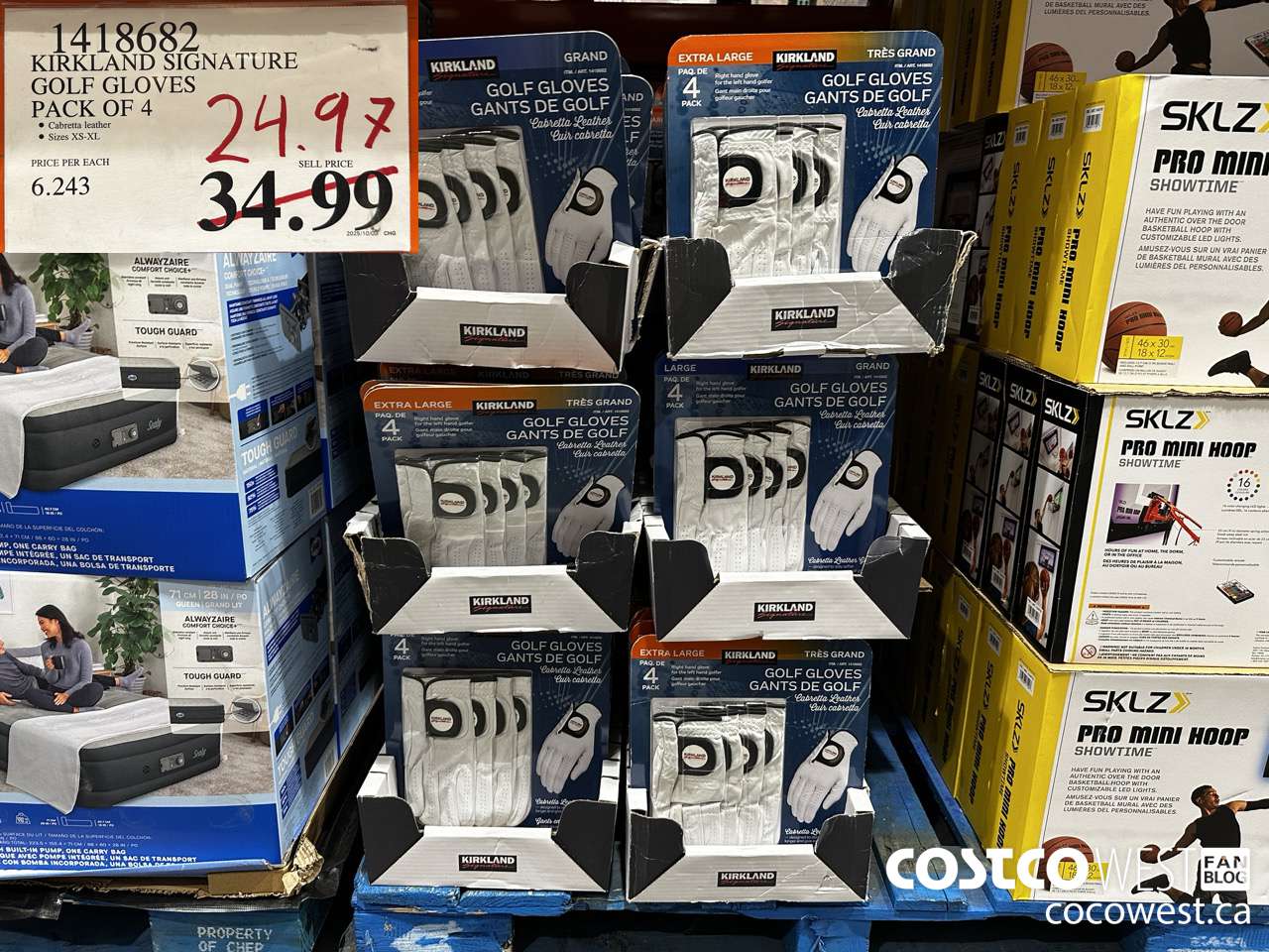 1418682 KIRKLAND SIGNATURE GOLF GLOVE 4 PACK $24.97