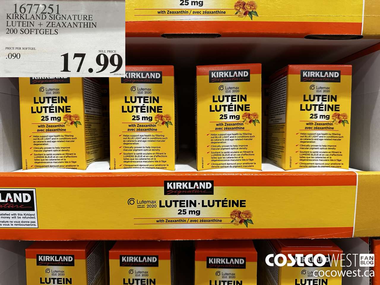 1677251 KIRKLAND SIGNATURE LUTEIN 25MG 200 SOFTGELS $17.99