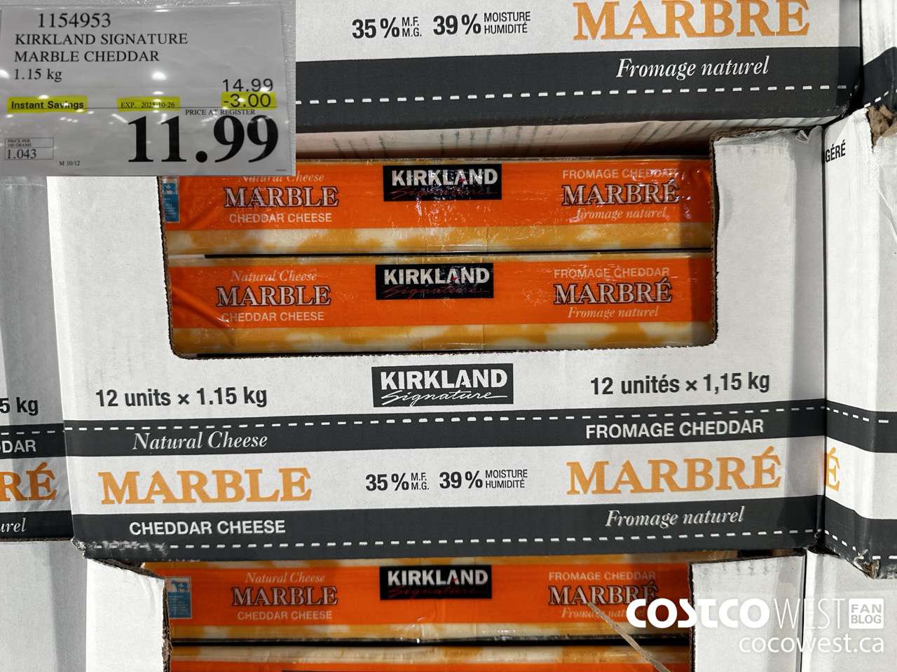1154953 KIRKLAND SIGNATURE MARBLE CHEDDAR 1.15 KG ($3.00 INSTANT SAVINGS EXPIRES ON 2025-10-26) $11.99