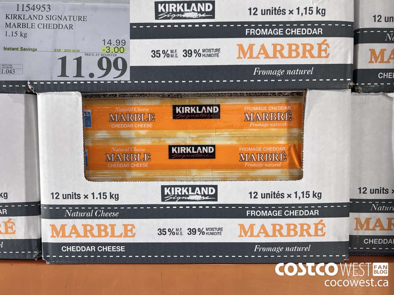 1154953 KIRKLAND SIGNATURE MARBLE CHEDDAR 1.15 KG ($3.00 INSTANT SAVINGS EXPIRES ON 2025-10-26) $11.99