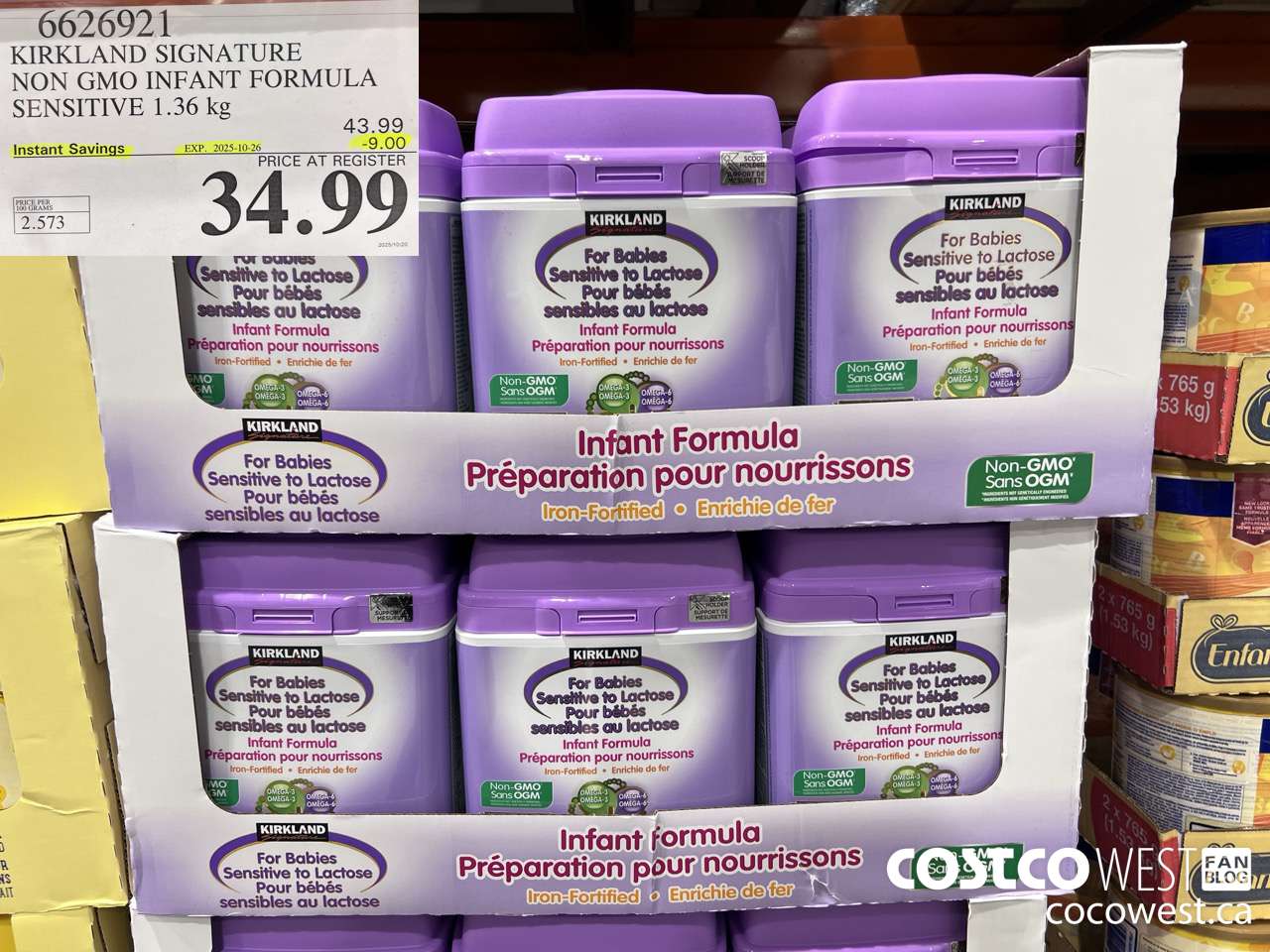 6626921 KIRKLAND SIGNATURE NON GMO INFANT FORMULA SENSITIVE 1.36 kg ($9.00 INSTANT SAVINGS EXPIRES ON 2025-10-26) $34.99