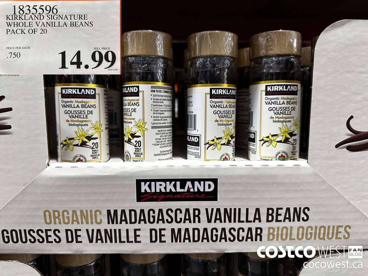 1835596 KIRKLAND SIGNATURE ORGANIC VANILLA BEANS 20 CT $14.99