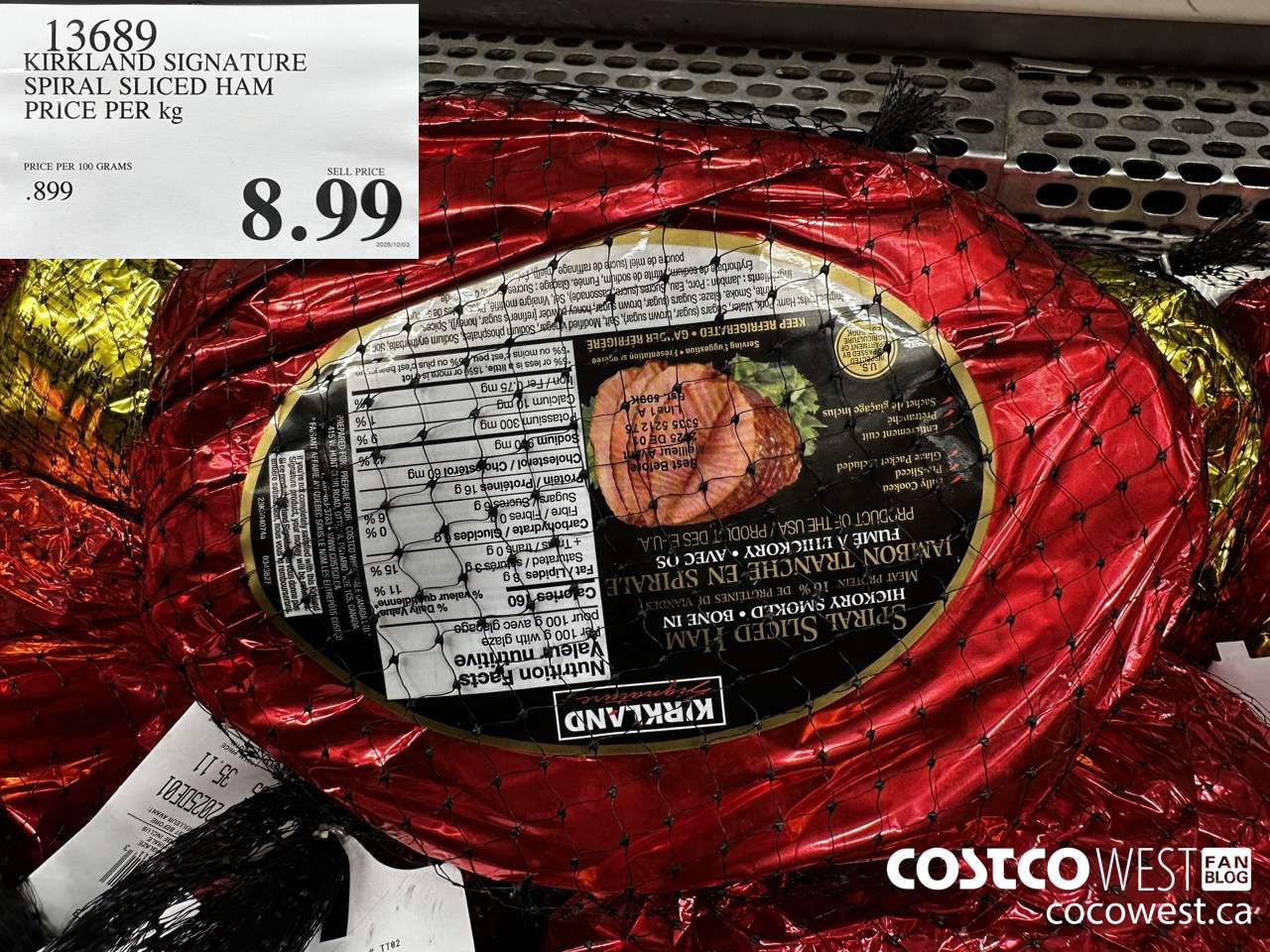 13689 KIRKLAND SIGNATURE SLICED SPIRAL HAM PRICE PER KG $8.99