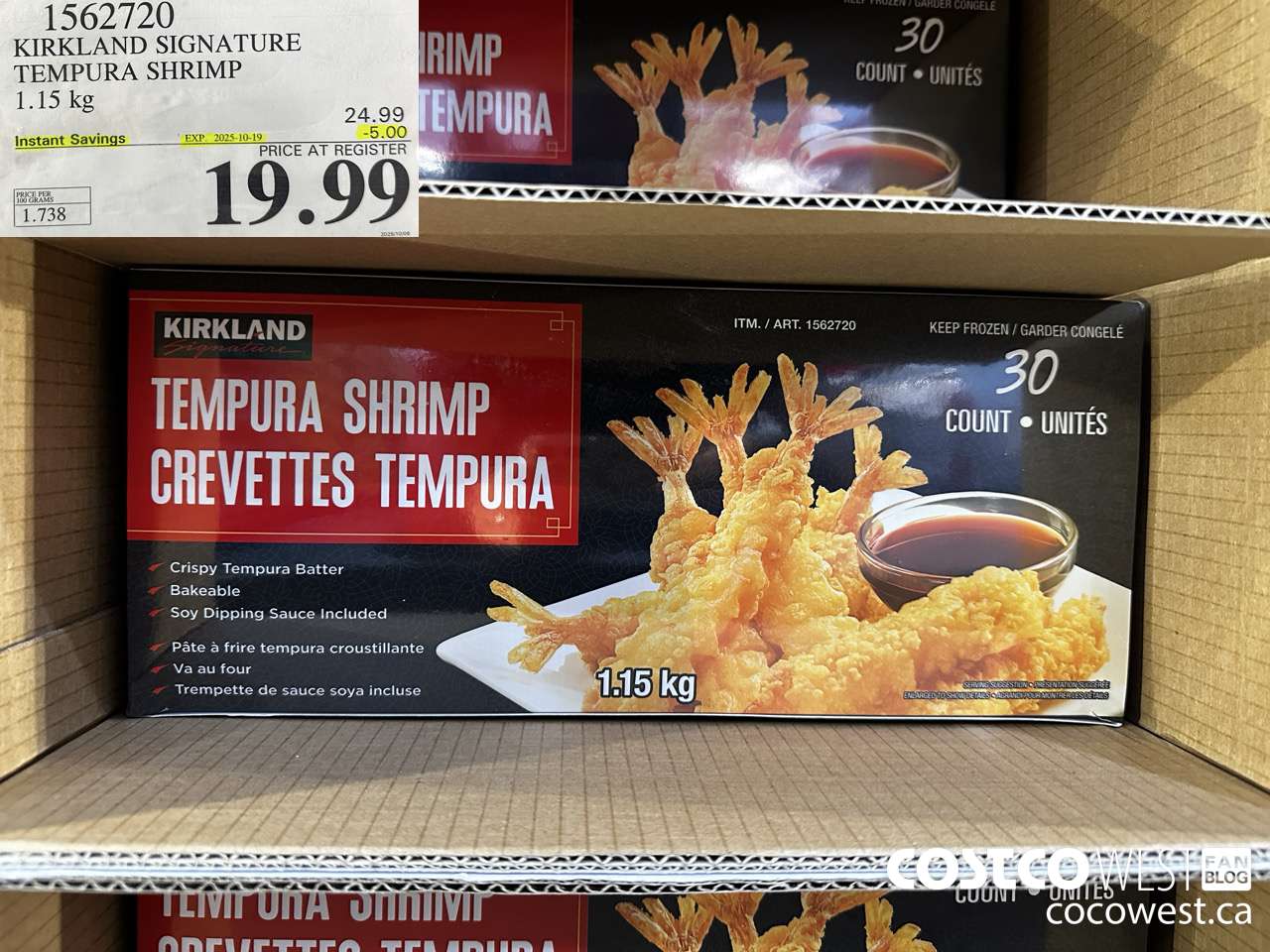 1562720 KIRKLAND SIGNATURE TEMPURA SHRIMP 1.15 kg ($5.00 INSTANT SAVINGS EXPIRES ON 2025-10-19) $19.99