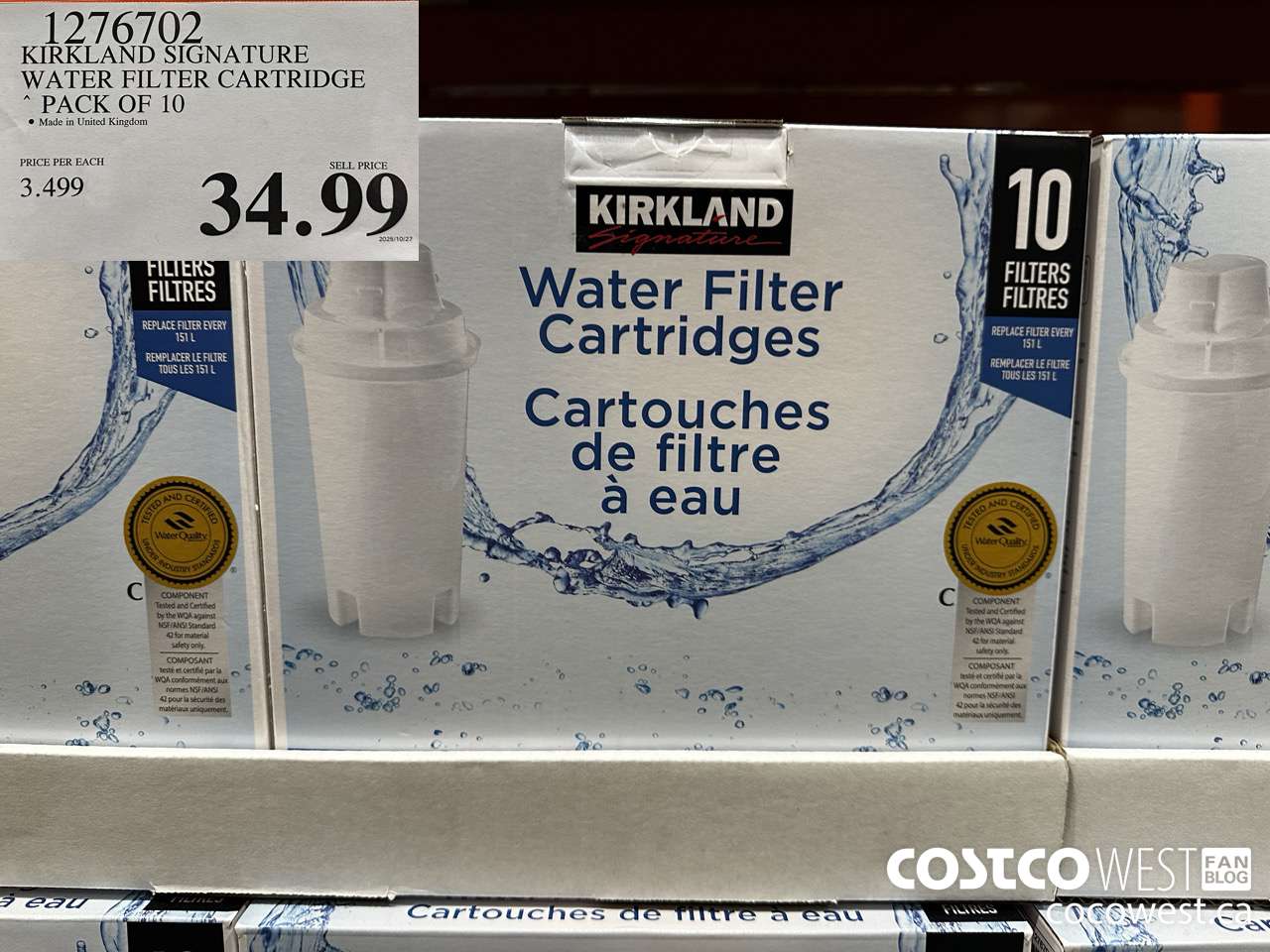 1276702 KIRKLAND SIGNATURE WATER FILTER CARTRIDGE $34.99