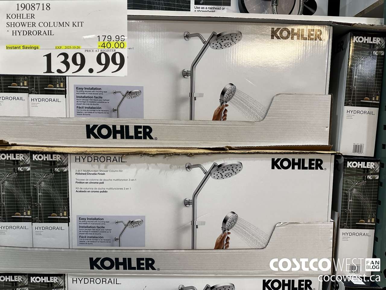 1908718 KOHLER SHOWER COLUMN KIT HYDRORAIL ($40.00 INSTANT SAVINGS EXPIRES ON 2025-10-26) $139.99