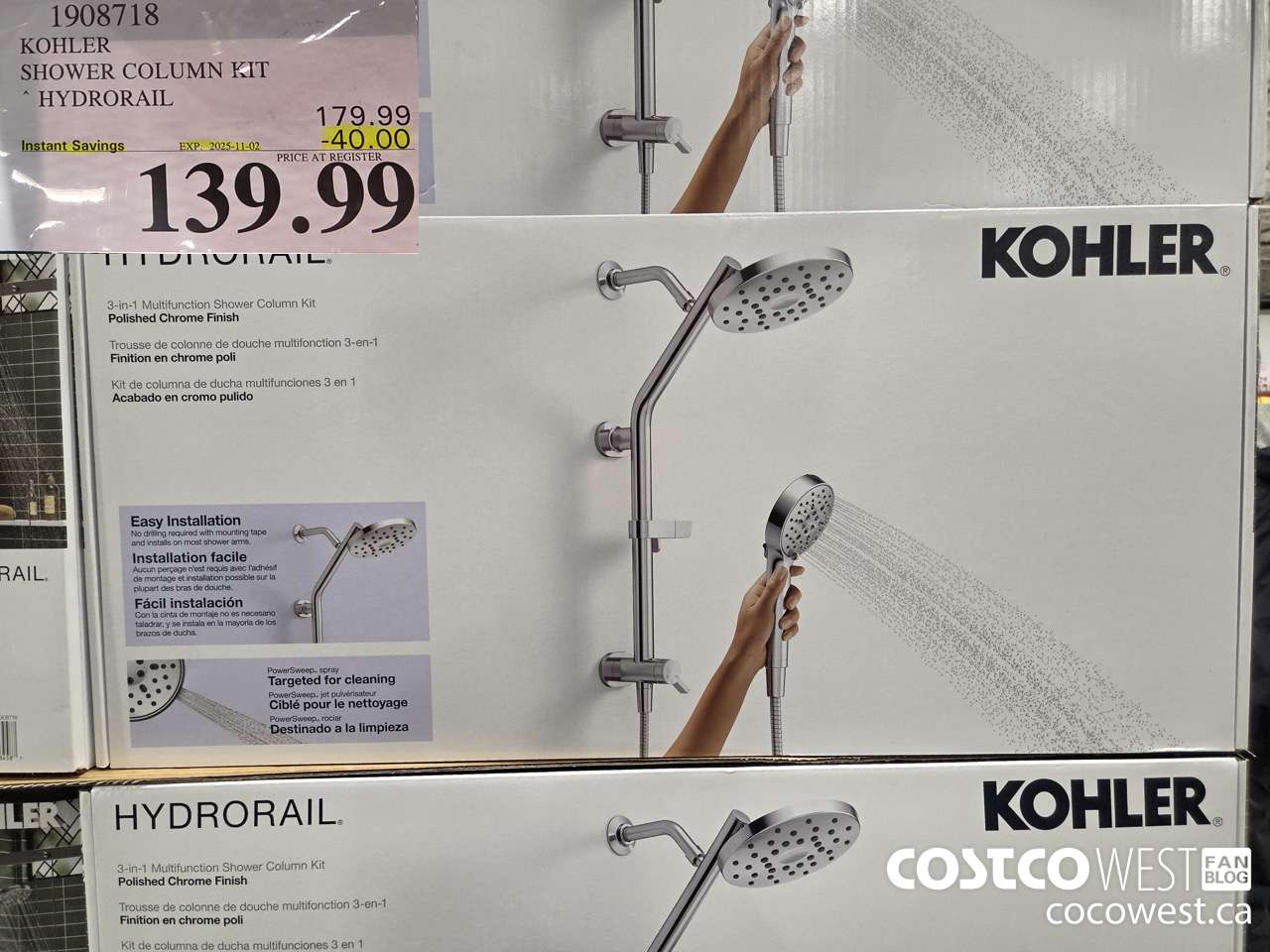 1908718 KOHLER SHOWER COLUMN KIT HYDRORAIL ($40.00 INSTANT SAVINGS EXPIRES ON 2025-11-02) $139.99