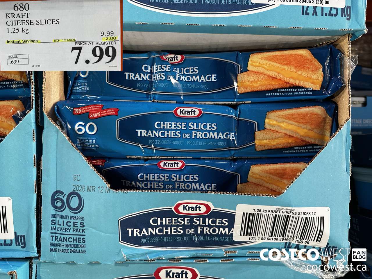 680 KRAFT CHEESE SLICES 1.25 kg ($2.00 INSTANT SAVINGS EXPIRES ON 2025-10-26) $7.99