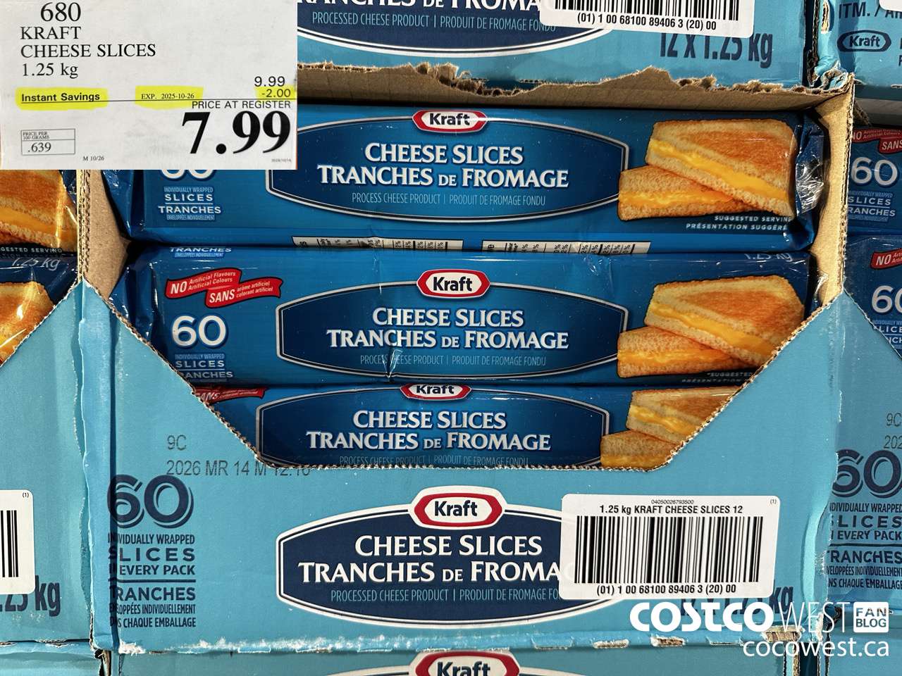 680 KRAFT CHEESE SLICES 1.25 kg ($2.00 INSTANT SAVINGS EXPIRES ON 2025-10-26) $7.99