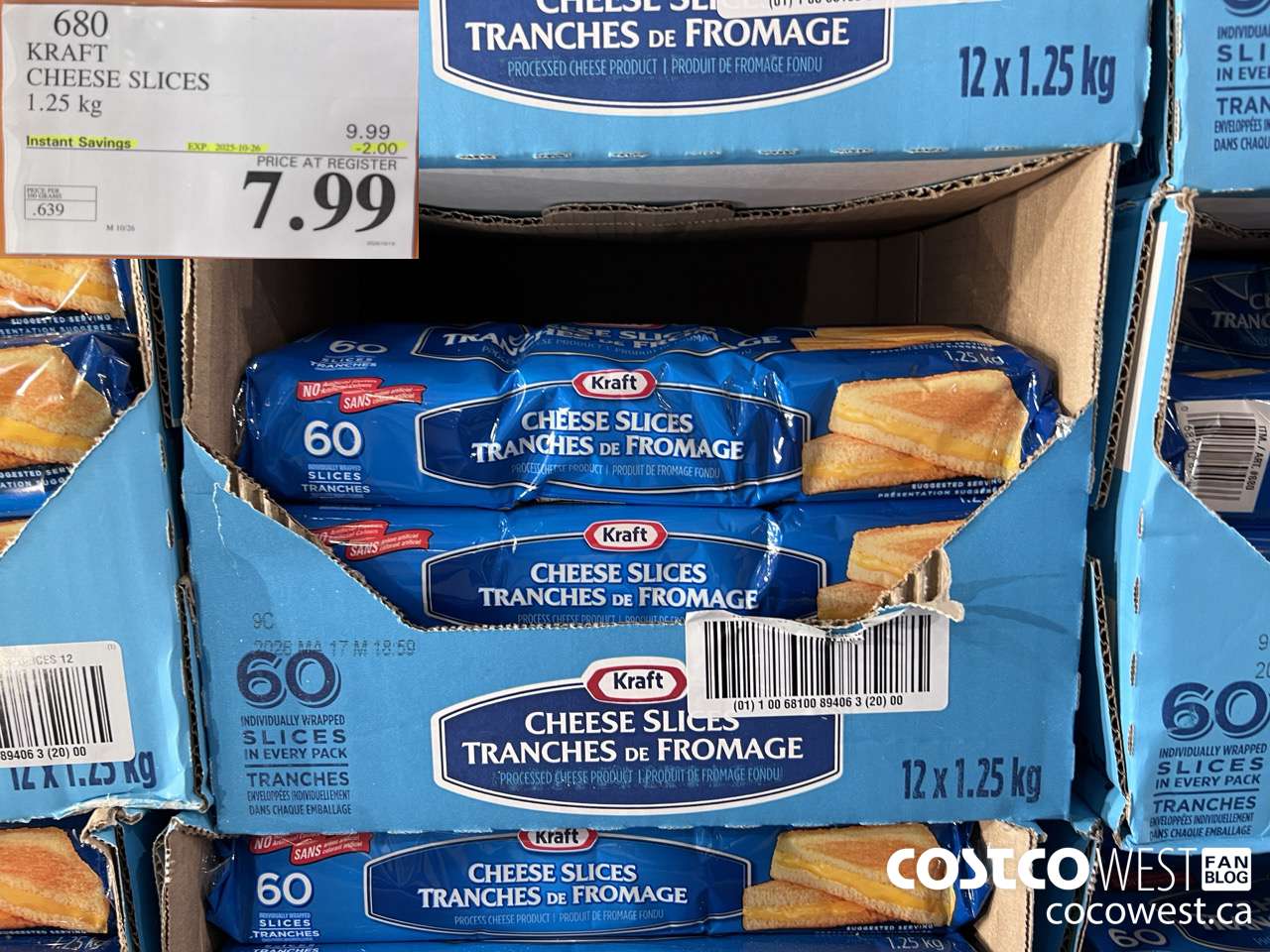 680 KRAFT CHEESE SLICES 1.25 kg ($2.00 INSTANT SAVINGS EXPIRES ON 2025-10-26) $7.99