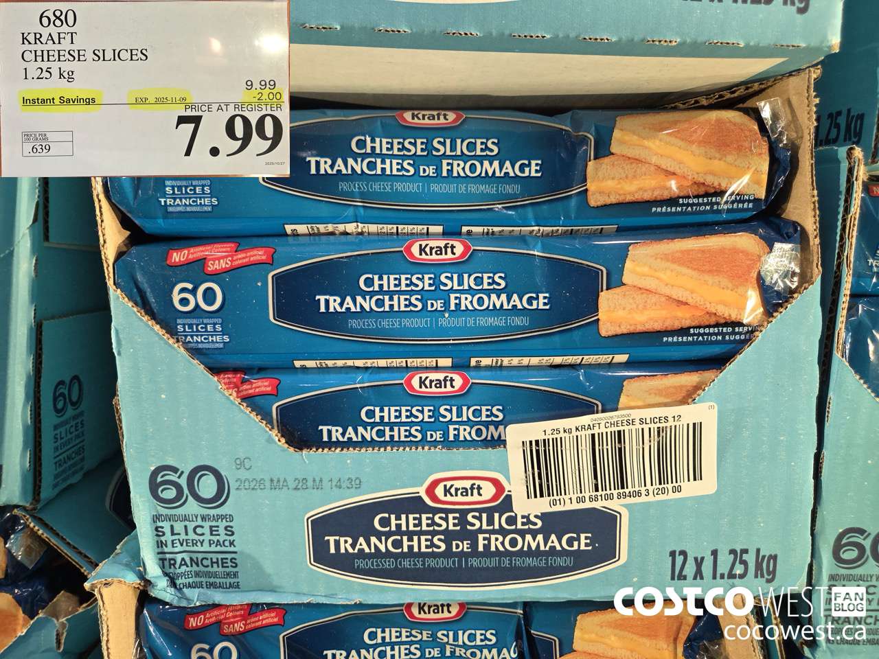 680 KRAFT CHEESE SLICES 1.25 kg ($2.00 INSTANT SAVINGS EXPIRES ON 2025-11-09) $7.99