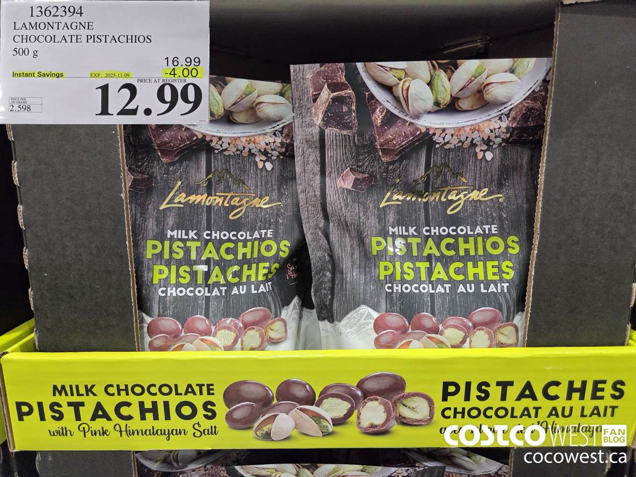 1362394 LAMONTAGNE CHOCOLATE PISTACHIOS 500 g ($4.00 INSTANT SAVINGS EXPIRES ON 2025-11-09) $12.99