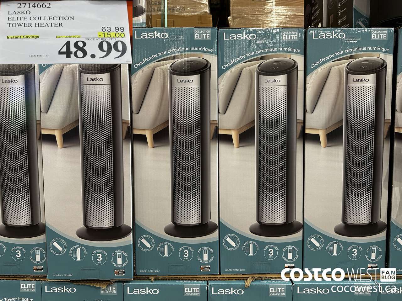 2714662 LASKO ELITE COLLECTION TOWER HEATER ($15.00 INSTANT SAVINGS EXPIRES ON 2025-10-26) $48.99