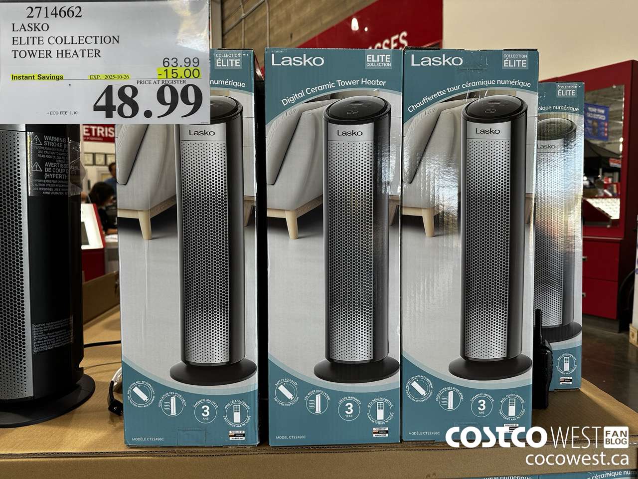 2714662 LASKO ELITE COLLECTION TOWER HEATER ($15.00 INSTANT SAVINGS EXPIRES ON 2025-10-26) $48.99