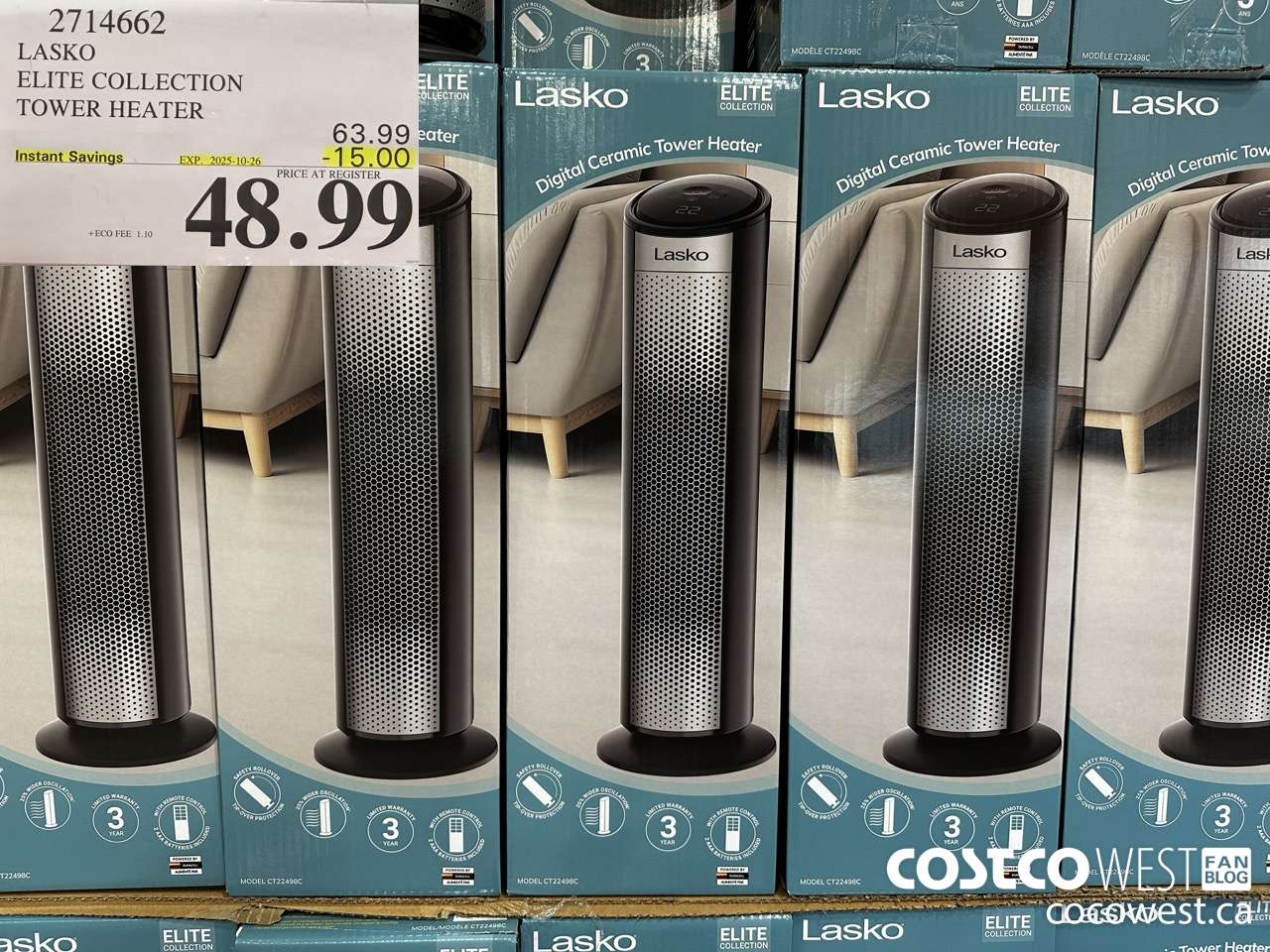 2714662 LASKO ELITE COLLECTION TOWER HEATER ($15.00 INSTANT SAVINGS EXPIRES ON 2025-10-26) $48.99
