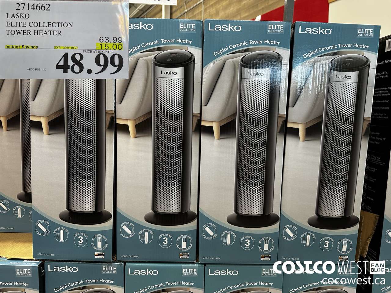 2714662 LASKO ELITE COLLECTION TOWER HEATER ($15.00 INSTANT SAVINGS EXPIRES ON 2025-10-26) $48.99