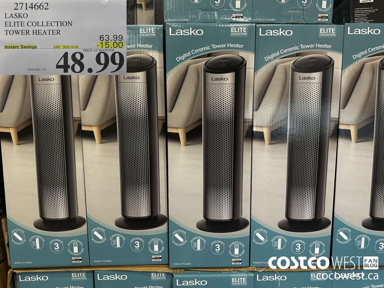 2714662 LASKO ELITE COLLECTION TOWER HEATER ($15.00 INSTANT SAVINGS EXPIRES ON 2025-10-26) $48.99