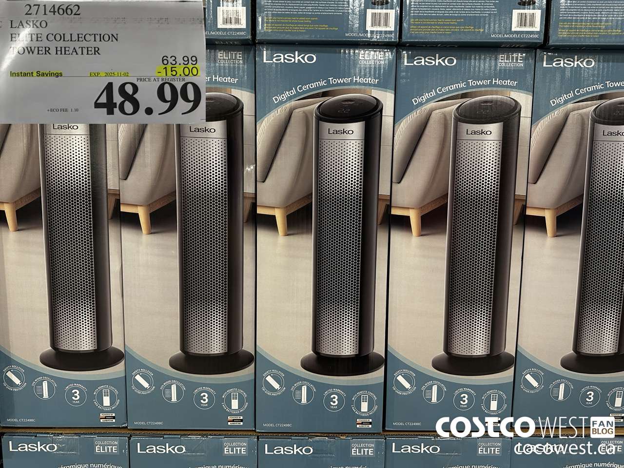 2714662 LASKO ELITE COLLECTION TOWER HEATER ($15.00 INSTANT SAVINGS EXPIRES ON 2025-11-02) $48.99