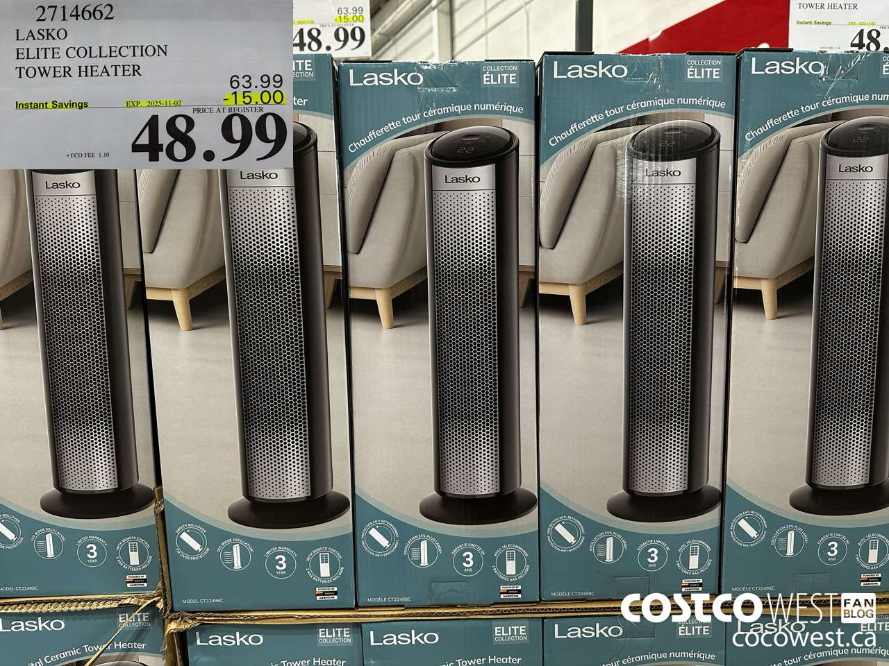 2714662 LASKO ELITE COLLECTION TOWER HEATER ($15.00 INSTANT SAVINGS EXPIRES ON 2025-11-02) $48.99