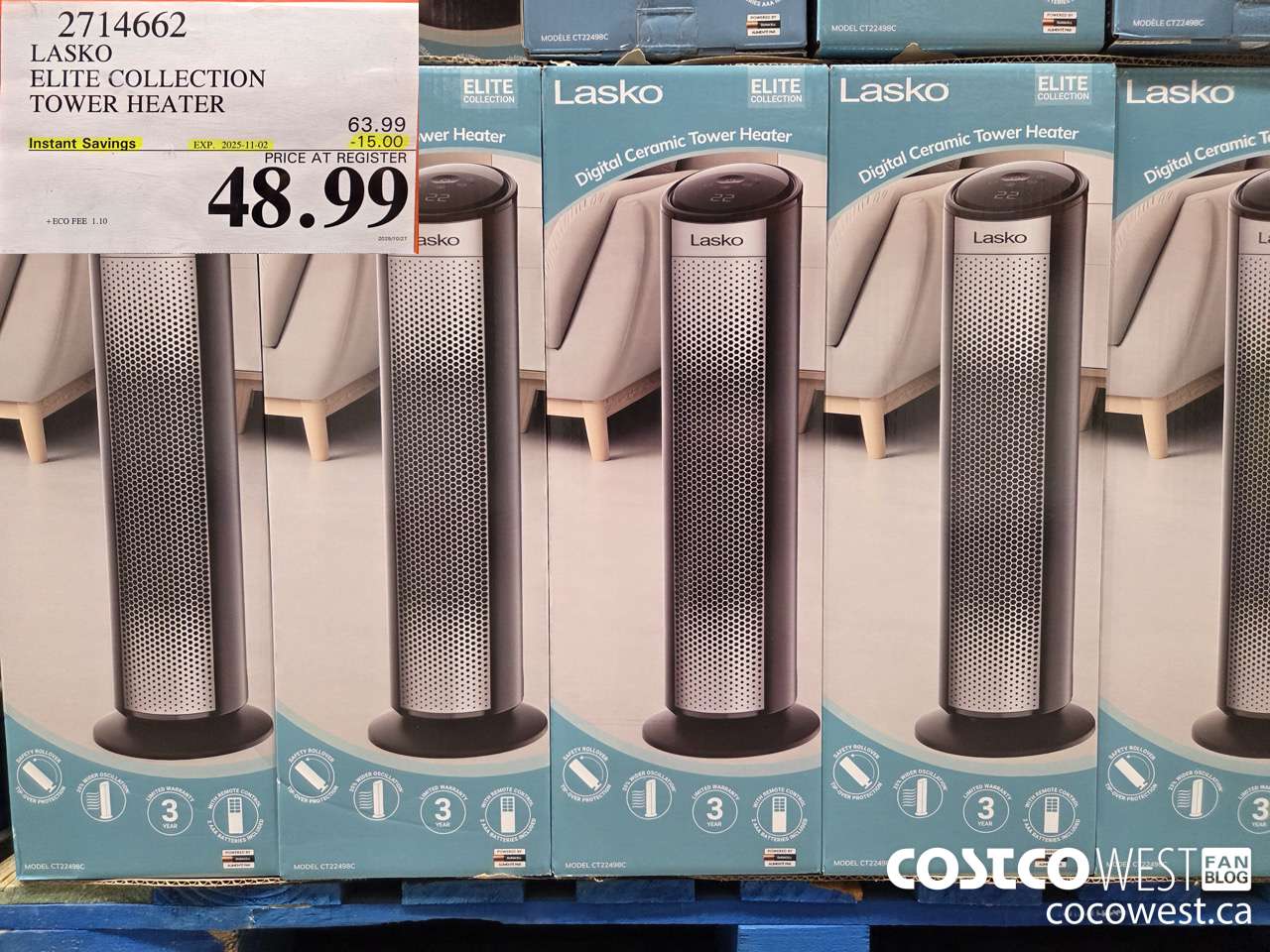 2714662 LASKO ELITE COLLECTION TOWER HEATER ($15.00 INSTANT SAVINGS EXPIRES ON 2025-11-02) $48.99