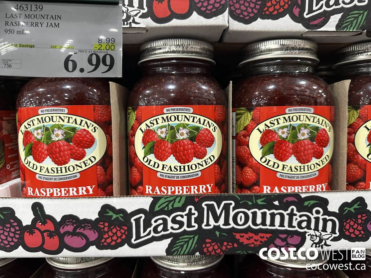463139 LAST MOUNTAIN RASPBERRY JAM 950 mL ($2.00 INSTANT SAVINGS EXPIRES ON 2025-10-12) $6.99