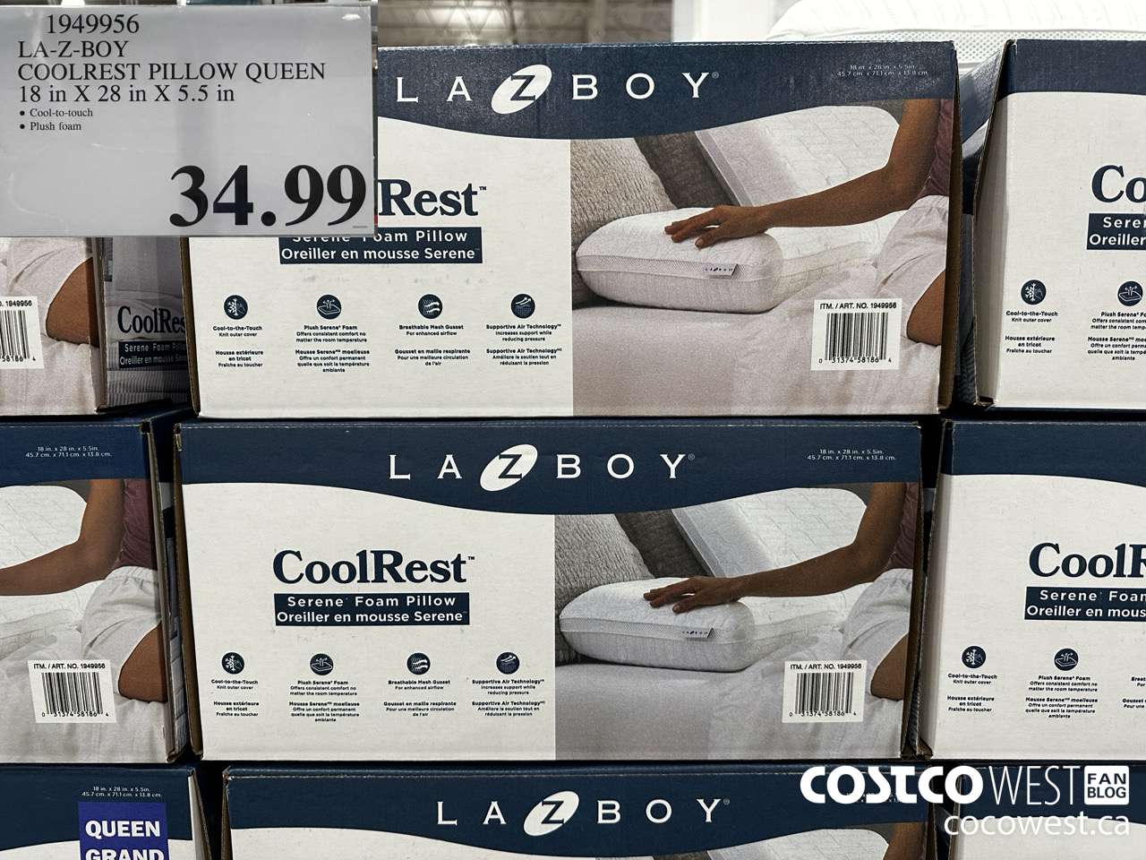 1949956 LAZ-Y-BOY COOLREST QUEEN PILLOW 18IN X 28IN X 5.5IN $34.99