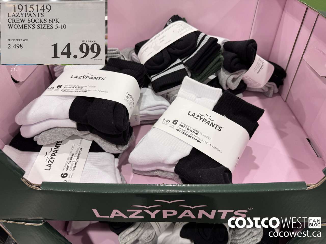 1915149 LAZYPANTS CREW SOCKS 6PK WOMENS SIZES 5-10 $14.99