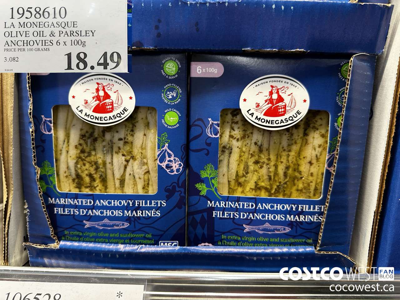 1958610 LA MONAGESQUE OLIVE OIL & PARSLEY ANCHOVIES 6 X 100G $18.49