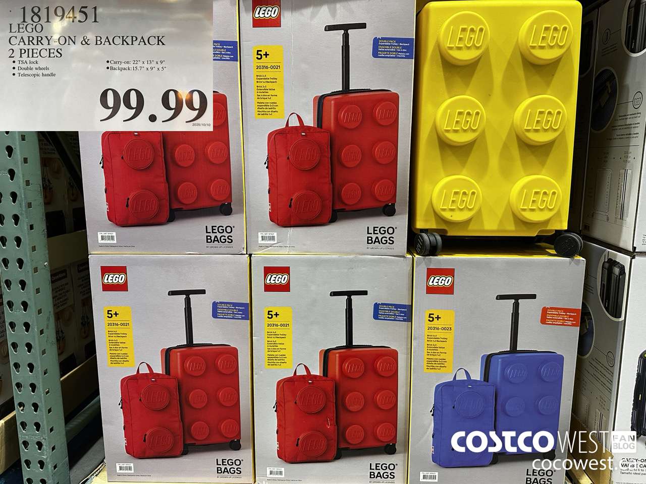 1819451 LEGO CARRY-ON & BACKPACK 2 PIECES $99.99