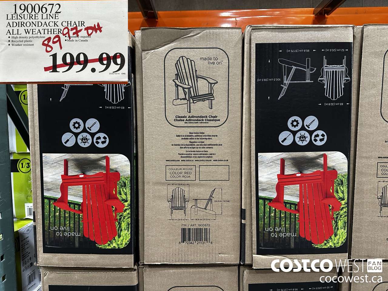 1900672 LEISURE LINE ADIRONDACK CHAIR ALL WEATHER $89.97